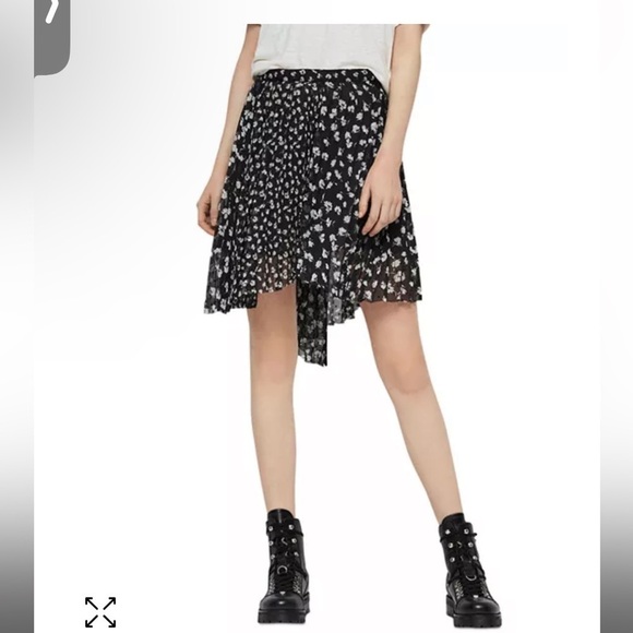 ALLSAINTS Black Lea Scatter Pleated Floral Skirt Size US 2 - Picture 1 of 8